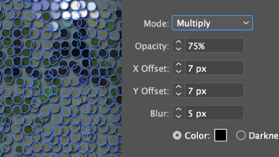 shadow effect added to the impressionistic painting design to give depth to the image in Illustrator