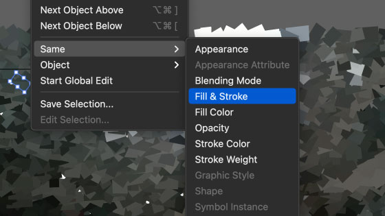 select depending on the color of the fill and the stroke for the impressionist vector paths