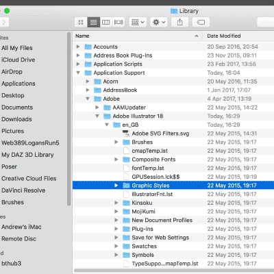 install folder user account for graphic styles