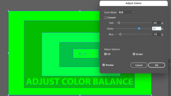 adjust color balance to right green effect