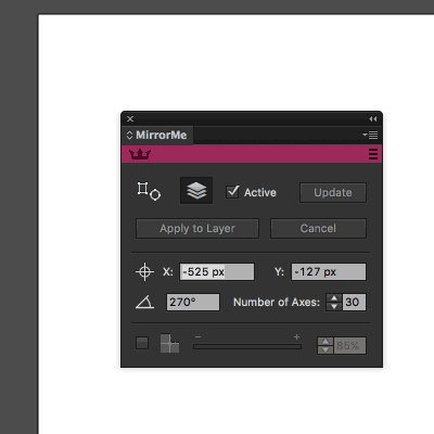 mirrorme panel from window in Adobe Illustrator