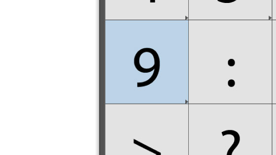 variant characters in glyph panel