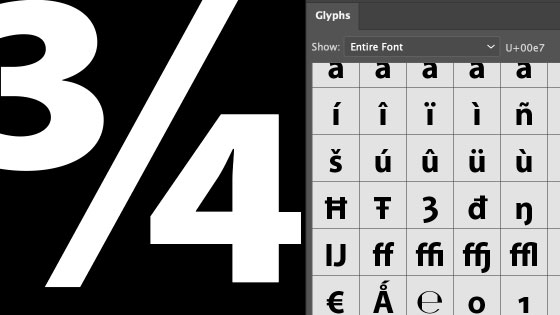 selected character in Illustrator and display of the glyph panel