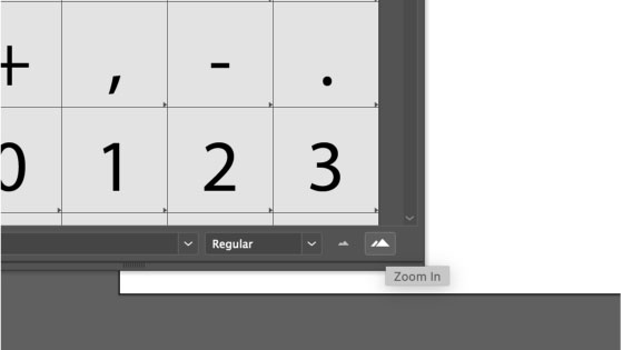 how to change the size of the glyph panel character display increase or decrease