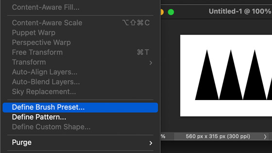 define brush preset in Photoshop menu command found in the edit menu