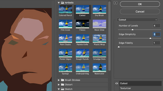 cutout panel of all the effects for Photoshop artistic