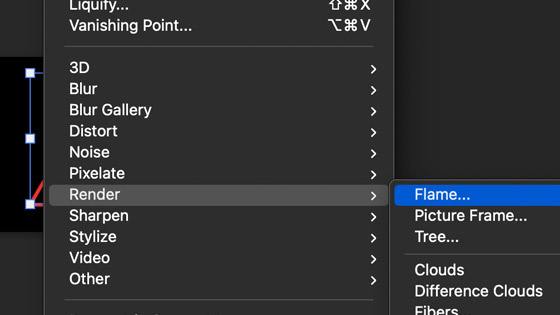 flame filter menu commands in Photoshop