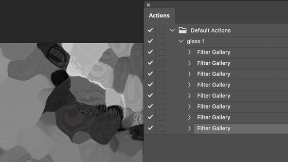 glass filter actions panel and recordings