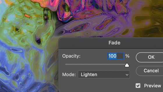 glass filter fade the command via the edit menu