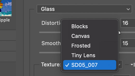 glass filter PSD file selected