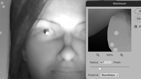 bleary black and white image using the maximum filter