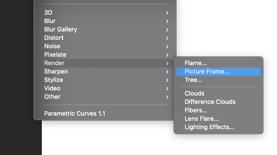 picture frame menu command in Photoshop