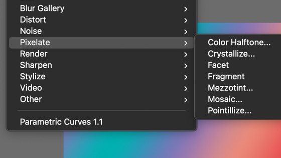 pointillize filter menu command in the pixelate category