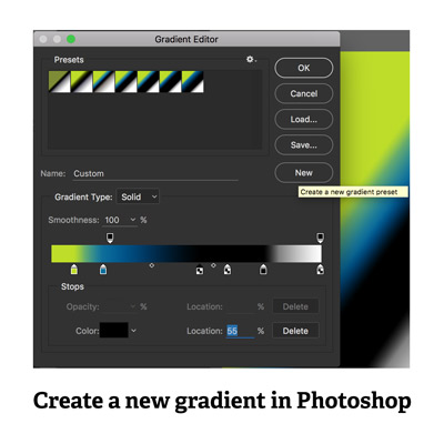 create a new gradient in Photoshop via gradient editor