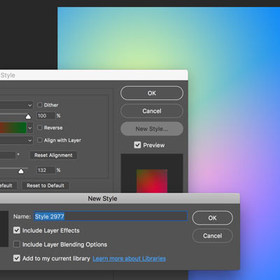 multiple gradient Photoshop styles layer and new style