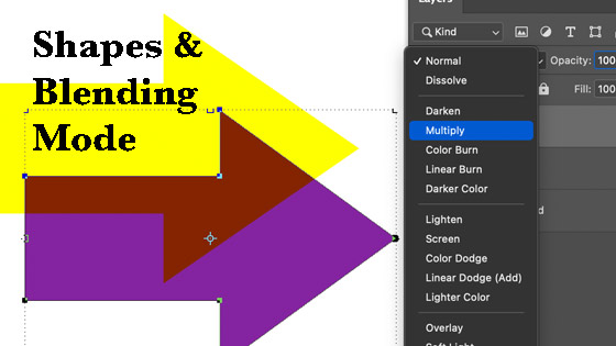 shapes blending mode and applied layers in Photoshop