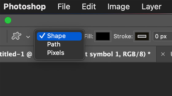 shape option for the shape in Photoshop