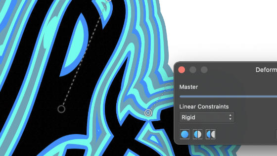 contour text warped and distorted using the deform filter in affinity photo
