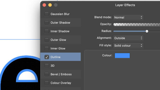 contour text outline option outside
