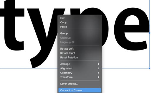 slicing text and the convert to curve command in Affinity Photo