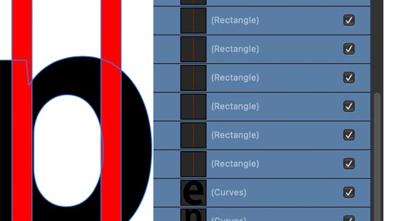 slicing text and the rectangles in the layers panel