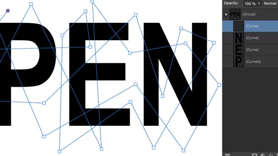 slicing text using the pen tool to add divided curves