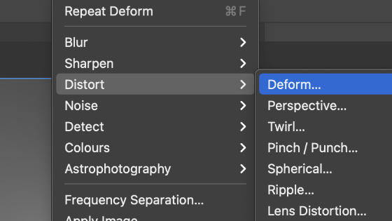 deform filter menu command in affinity photo