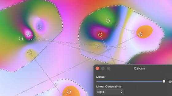 deform and selections applied to the image and then filter effect only the regions selected