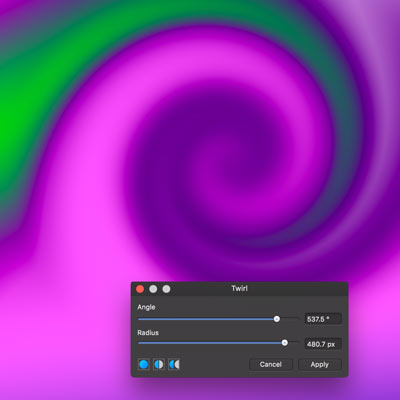 twirl filter affinity photo different settings