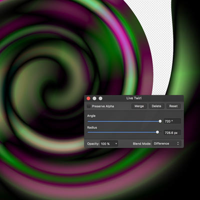 live filter layer and twirl filter for Affinity Photo