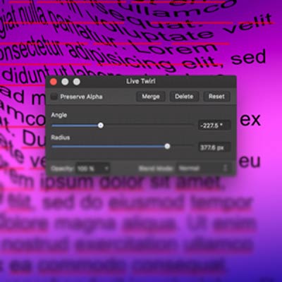 twirl filter and text in affinity photo