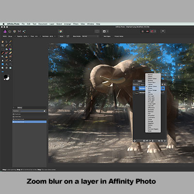 affinity blur zoom blur and elephant and layer duplicate destructive