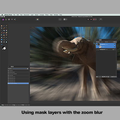 zoom blur and layer mask in Affinity Photo