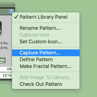 patterns panel and commands for capture