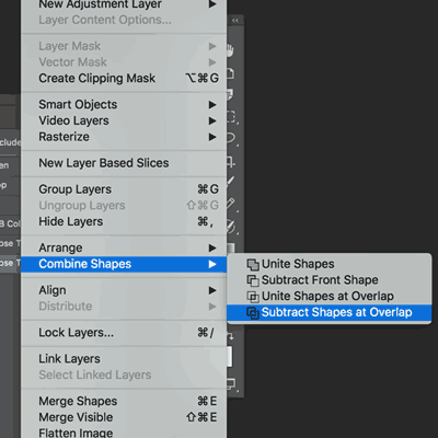 shape operations combine using menu