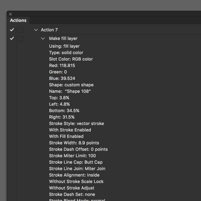 recording shapes actions and expanded fill make layer