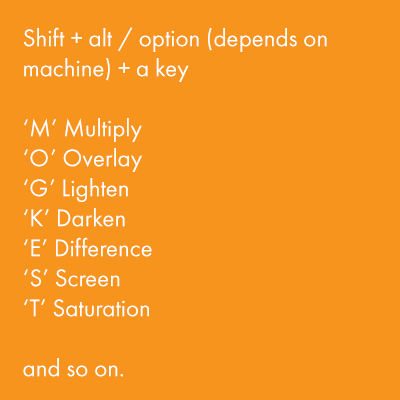 list of useful blending modes and shortcuts