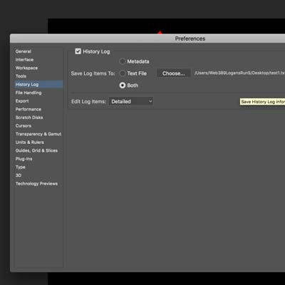 history log for Adobe Photoshop tutorial