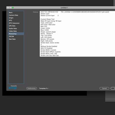 metadata photoshop log history information