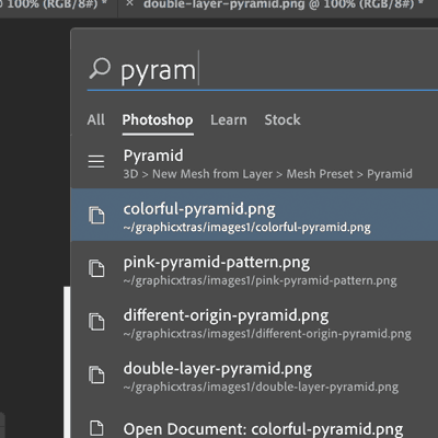 recent files new search photoshop panel