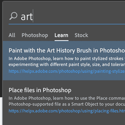 learn search photoshop panel